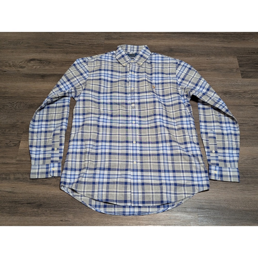 Polo Ralph Lauren Mens Classic Fit Plaid Button Down Shirt Blue Grey White M
